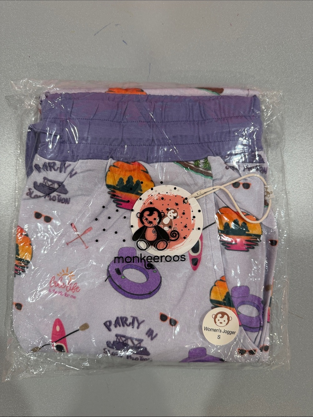 Monkeeroos Bamboo Women’s Lake Life Purple Jogger Pants Small NWT